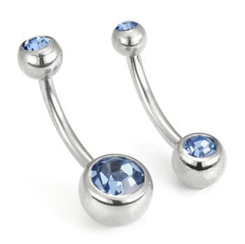 Double Jeweled Steel Belly Button Ring Size Comparison