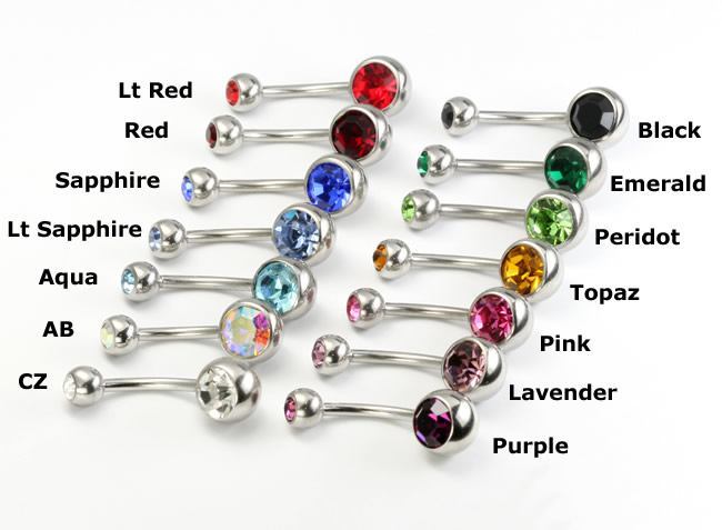Double Jeweled Steel Belly Button Ring Colors