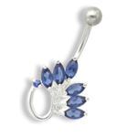 14g 3/8" Six Jeweled Flower Petals Navel Ring - Painful Pleasures