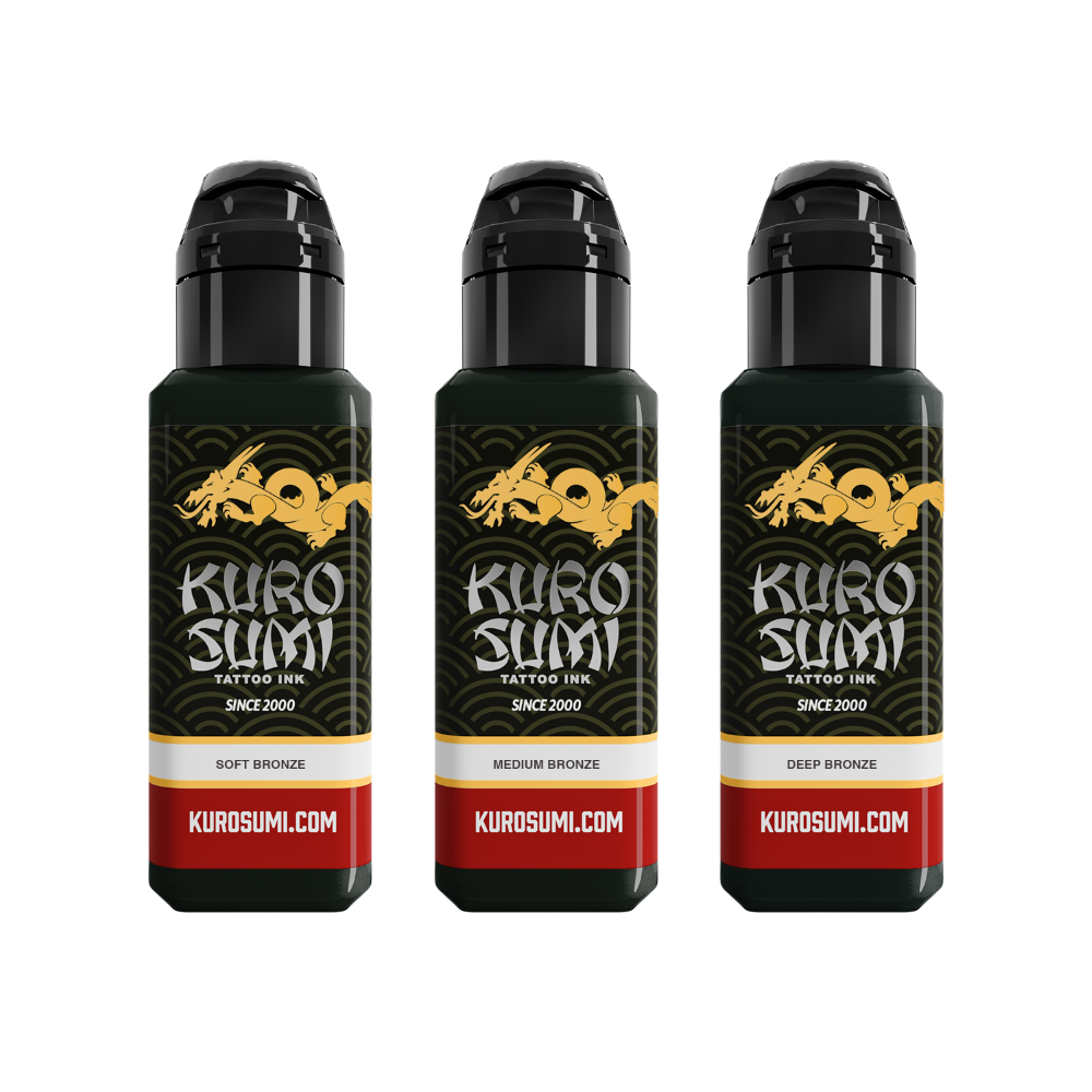 Bronze Lining & Shading Set — Kuro Sumi Tattoo Ink — Pick Size - Painful Pleasures