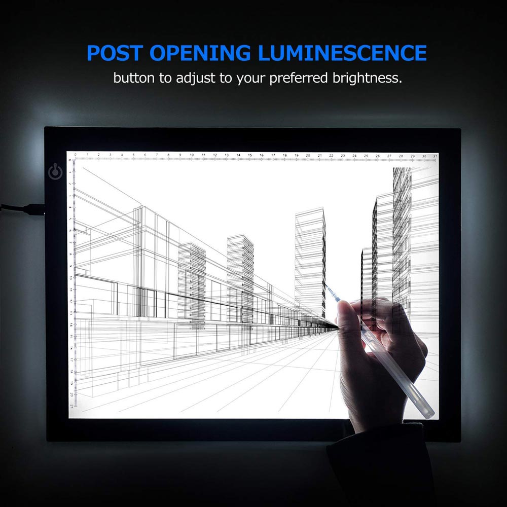 Precision Ultra Thin Tracing Light Box labeled diagram of setup with paper