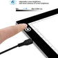 Labeled outer and screen dimensions of Precision Ultra Thin Tracing Light Box for tattoo stencils; anime sketch illustration shown on screen