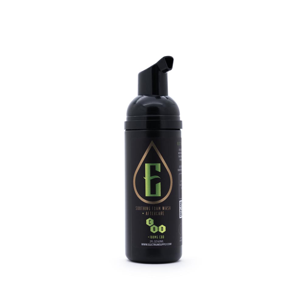Front of single 2oz Bottle of Electrum Gold Standard Foaming Tattoo Wash and Aftercare with CBD on white background