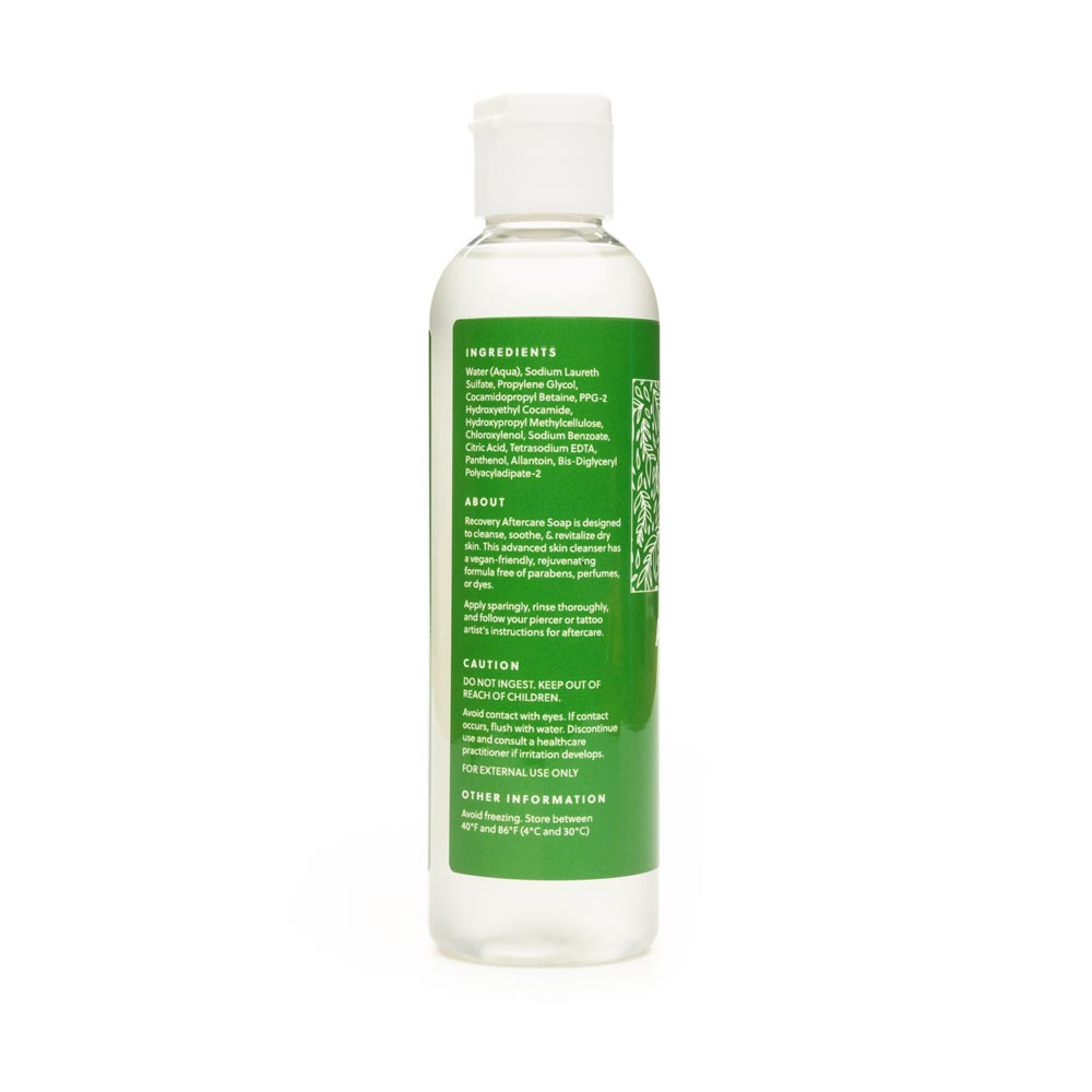 Recovery Aftercare Soap as a 4oz bottle standing upright
