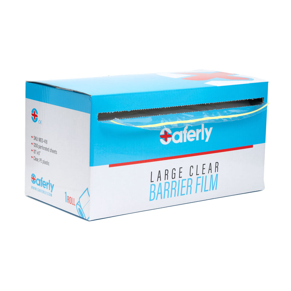 Saferly Clear Travel-Sized Barrier Film in Dispenser Box — 4” x 6” — Price Per Roll