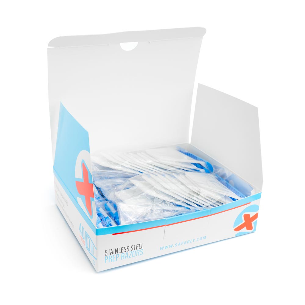 Saferly Stainless Steel Disposable Skin Prep Razors — Box of 40