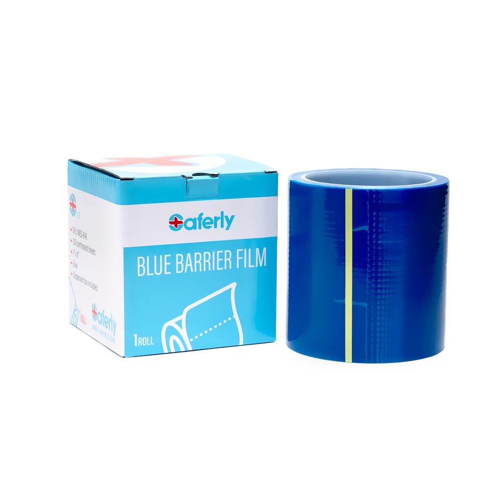 Saferly Blue Travel-Sized Barrier Film in Dispenser Box — 4” x 6” — Price Per Roll