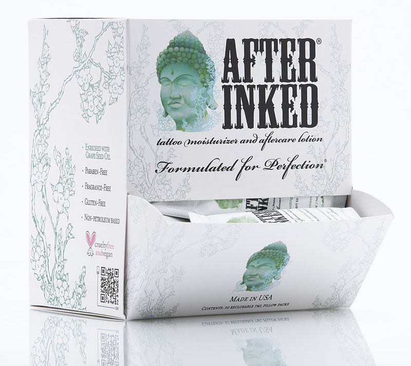 After Inked Tattoo Moisturizer and Lotion — Tattoo Aftercare — Case of 50 Pillow Packs
