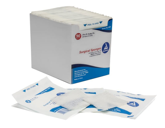 Dynarex 8 ply 2's Sterile Gauze, 2" x 2" - One Box of 50 pouches