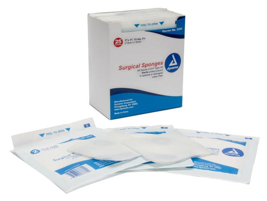 Dynarex 12 ply 2's Sterile Gauze, 3" x 3" - One Box of 25 pouches