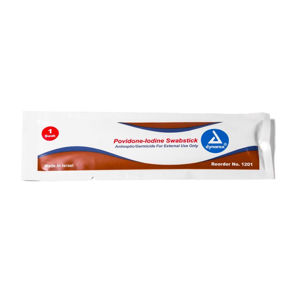 Dynarex Povidone-Iodine Swabsticks - One Box of 50 Individual Packets