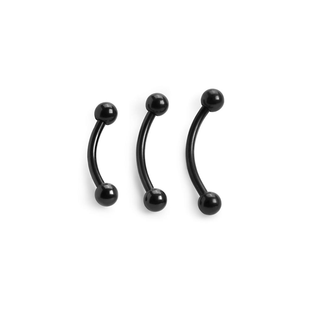 16g Externally Threaded PVD Black Titanium Bent Barbell w/ Balls — Price Per 1