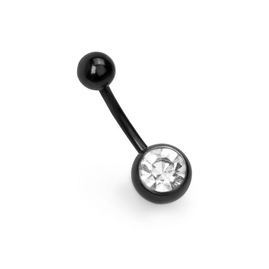14g Externally Threaded PVD Black Titanium Navel Barbell w/ Single Jewel — Price Per 1