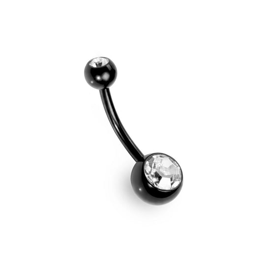 14g Externally Threaded PVD Black Titanium Navel Barbell w/ Double Jewel — Price Per 1