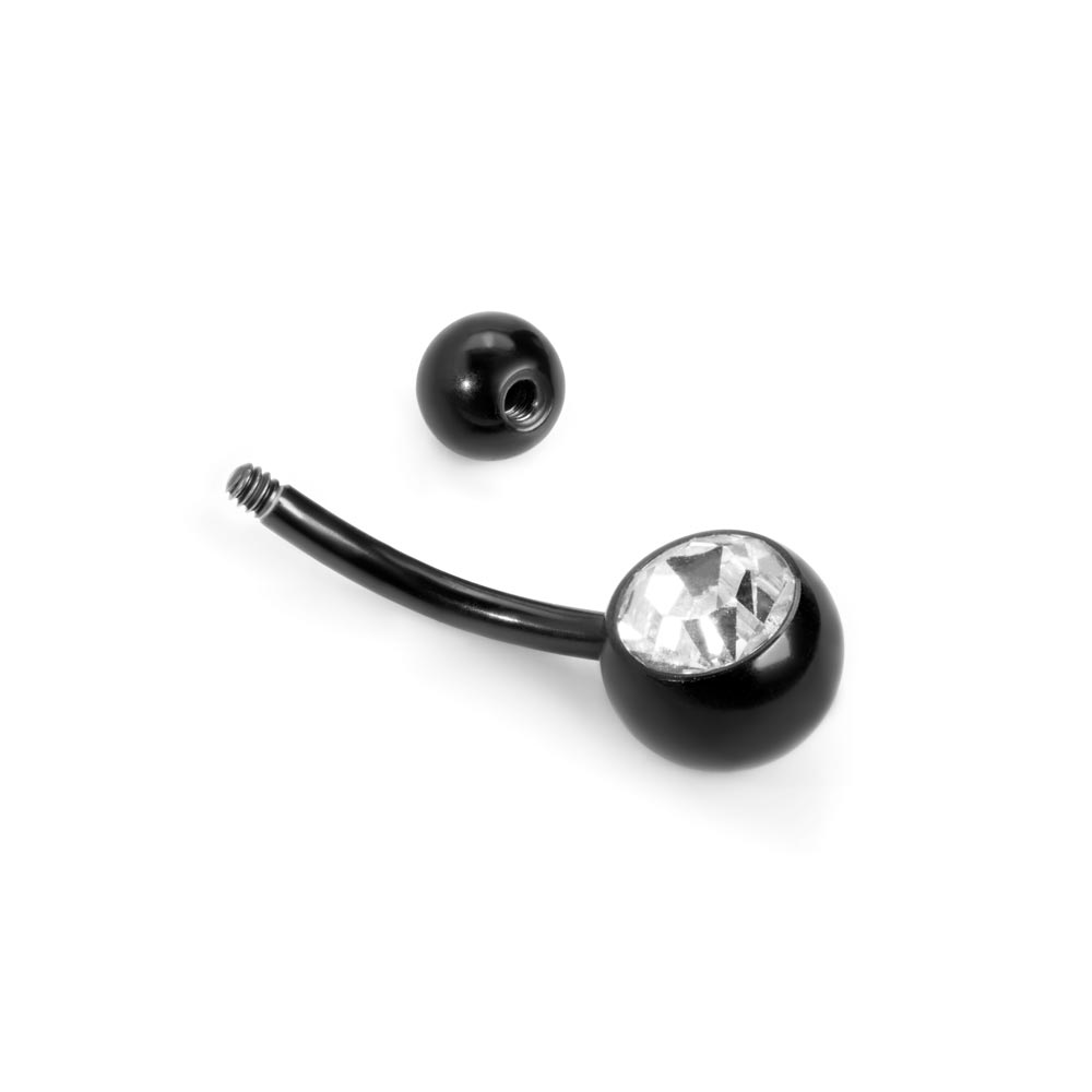 14g Externally Threaded PVD Black Titanium Navel Barbell w/ Double Jewel — Price Per 1