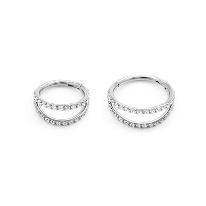 Tilum 16g Titanium Faux Jeweled Double Hoop Clicker Ring - Price Per 1 - Painful Pleasures