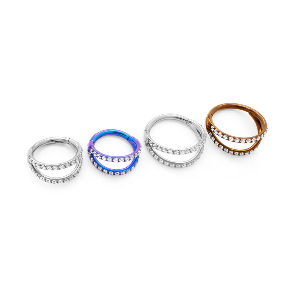Tilum 16g Titanium Faux Jeweled Double Hoop Clicker Ring - Price Per 1
