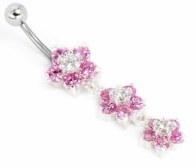 Pink Flower Belly Ring