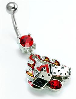 14g 7/16" Flaming Red Lucky 7 Dice Belly Button Ring