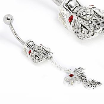 14g 7/16" Dragon Head Dangle Belly Button Ring