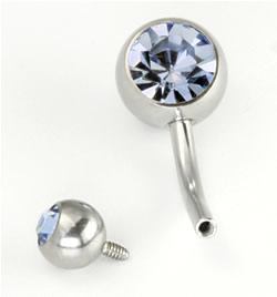 14g Internal 7/16” Double Jeweled Steel Belly Button Ring Detail