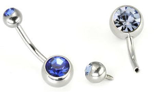 14g 7/16" Internal Double Jeweled Steel Belly Button Ring - Painful Pleasures