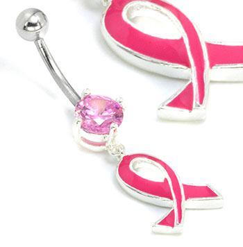 14g 7/16” Breast Cancer Ribbon Belly Button Ring