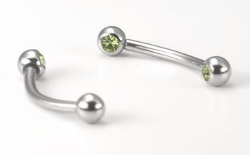16G 3/8" Micro Bent Barbell with 90 Degree Gem Balls