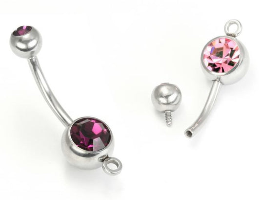14g 7/16" Internal Double Jeweled Steel Belly Button Ring with Hoop — Add Your Own Charm