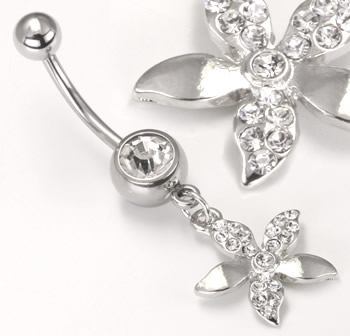 14g 7/16” Stainless Steel Belly Button Ring with Crystal Flower Dangle