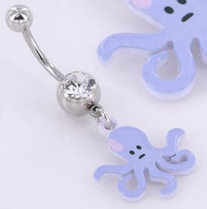 14g 7/16" Lavender Octopus Steel Belly Button Ring - Painful Pleasures