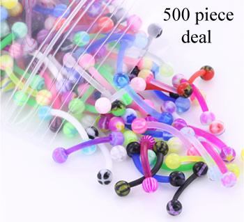 16g 3/8" Eyebrow PTFE Bent Barbells with Acrylic Balls - Price Per 500