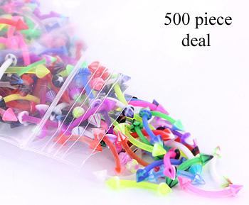 16g 3/8" Eyebrow PTFE Bent Barbells with Acrylic Cones - Price Per 500