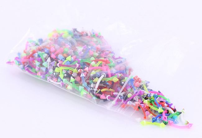 16g 3/8" Eyebrow PTFE Bent Barbells with Acrylic Cones - Price Per 500