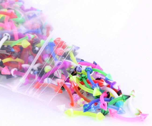 16g 3/8" Eyebrow PTFE Bent Barbells with Acrylic Cones - Price Per 500