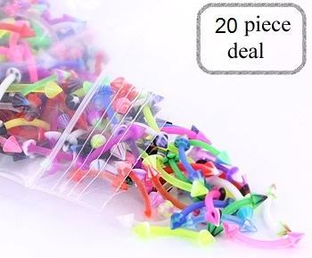 16g 3/8" Eyebrow PTFE Bent Barbells with Acrylic Cones - Price Per 20