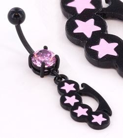 Black Knuckles n Stars 14g 7/16" Belly Button Body Jewelry