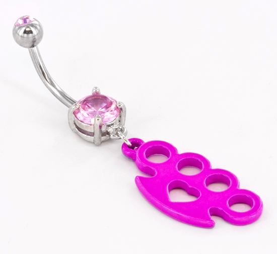 14g 7/16” Pink Knuckles Jeweled Belly Button Ring