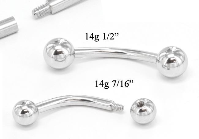 14g E-Z Piercing Curved Bent Barbell One-Step-Down-Threaded - Needle