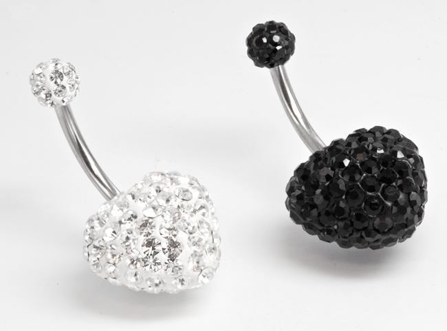 14g 7/16” Crystal Explosion Heart Belly Button Ring - Painful Pleasures