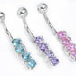 14g 3/8" Sterling Silver 4 Round Gems Belly Jewelry