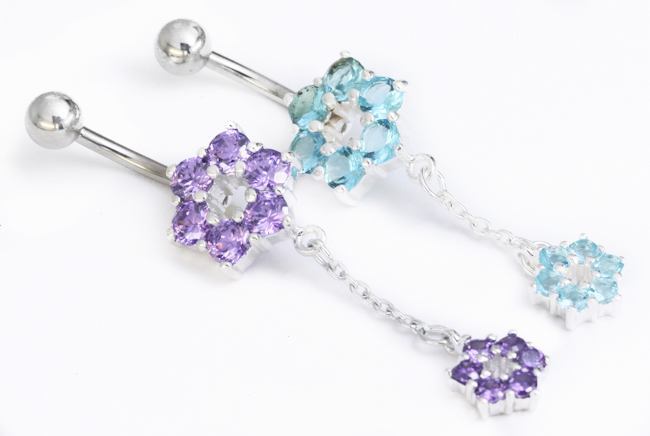 14g 3/8" FLOWER with Charm Belly Jewelry