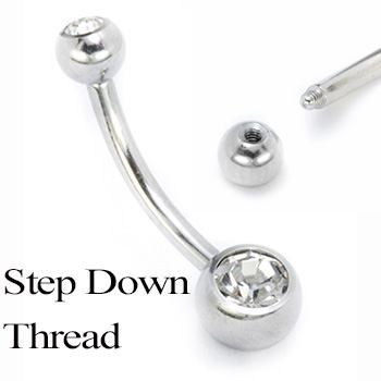 14g 7/16" E-Z Piercing 4mm/6mm Crystal Jewel One-Step-Down-Threaded Belly Ring