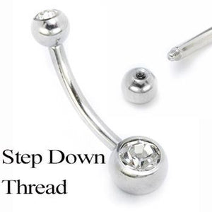 14g 7/16" E-Z Piercing 4mm/6mm Crystal Jewel One-Step-Down-Threaded Belly Ring - Painful Pleasures