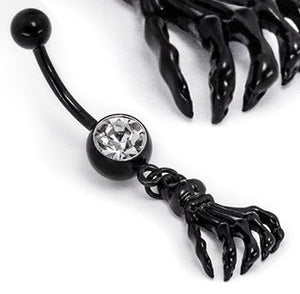 14g 7/16" BlackOut Navel Single Gem with Skeleton Hand - Painful Pleasures
