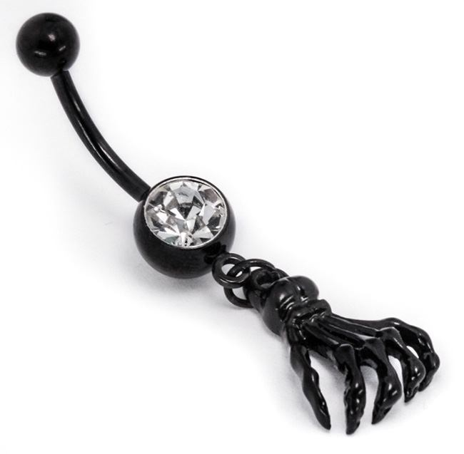 14g 7/16" BlackOut Navel Single Gem with Skeleton Hand