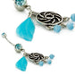 14g 7/16" Charm with Cats Eye Beads and Feather Dangle Navel Belly Jewelry