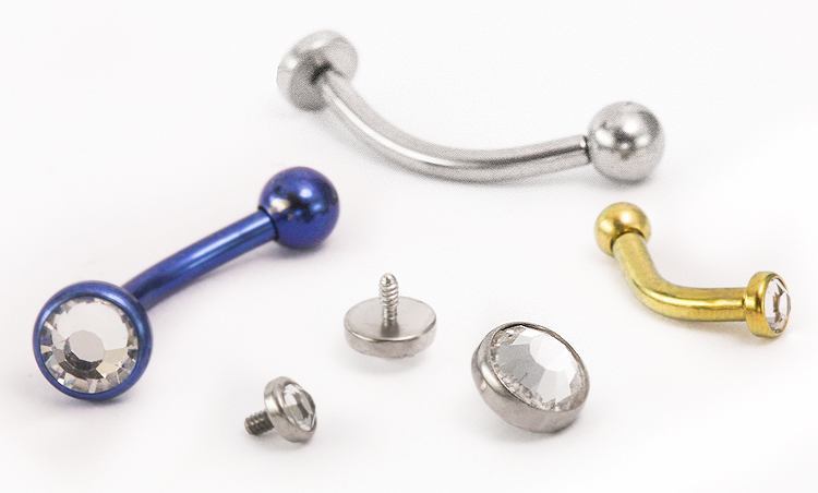 18g Internal 0.8mm Titanium Bent Barbell with Flat Jewel Tops