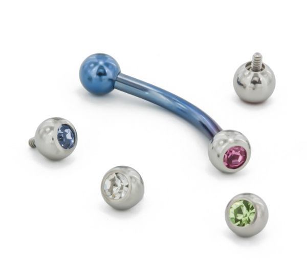 18g Internal 0.8mm Titanium Bent Barbell with Jeweled Ball Tops