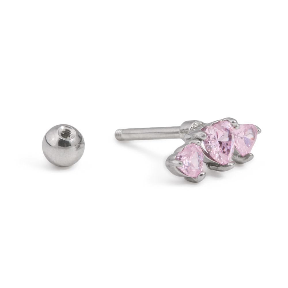 16g 5/16" Triple Pink Heart Steel Barbell
